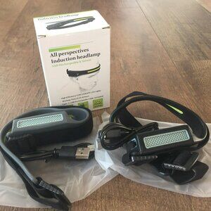 LED Rechargeable Headlamp 230 Wide Beam Motion Sensor Adjustable Headband 2Pack